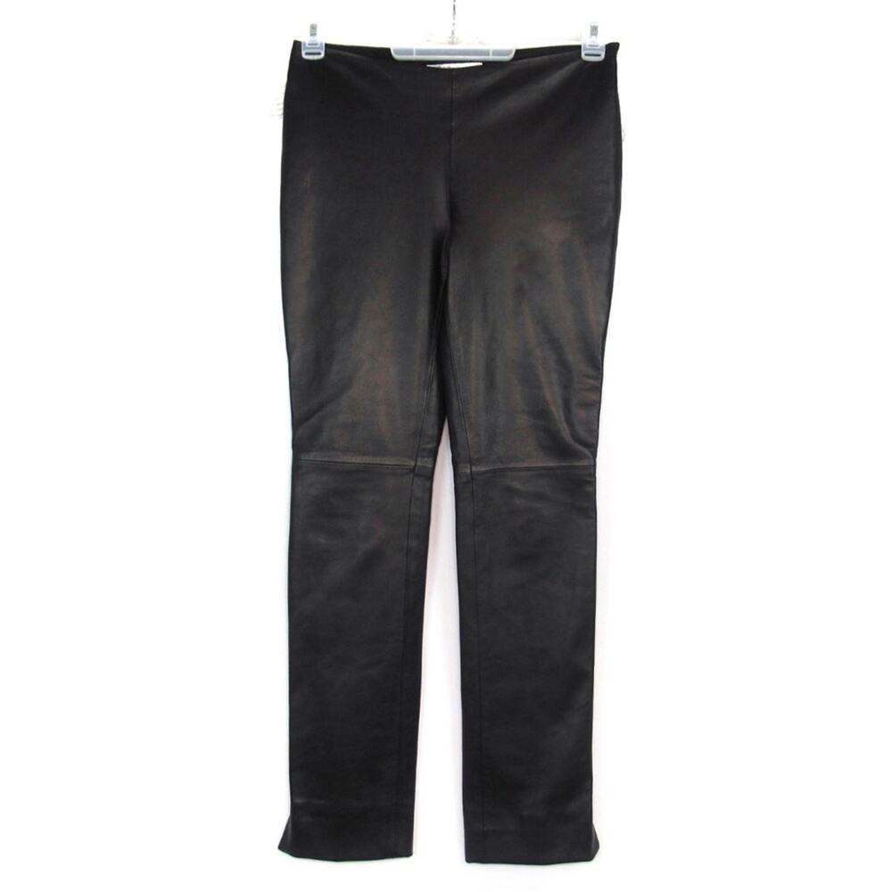 WORTH Black Leather Slim-Leg Flat Front Pants Women’s Size 0
